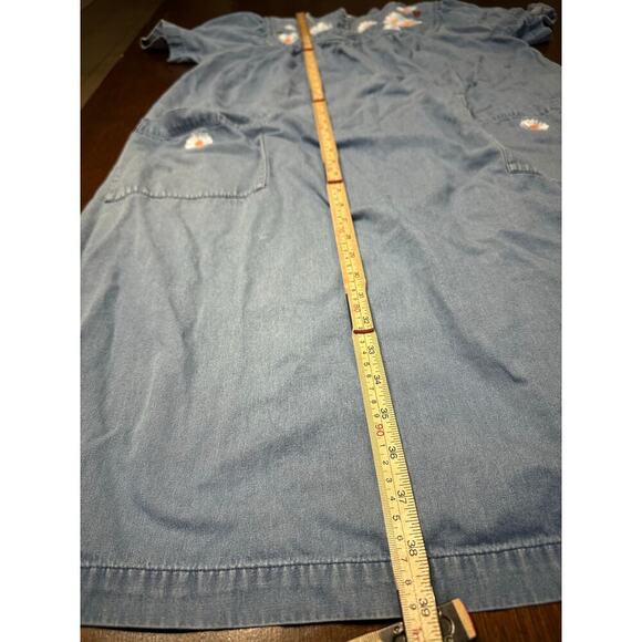 Go Softly Patio Denim Floral Embroidered Dress Women L Grandma Grunge Comfy Flaw - Picture 5 of 10